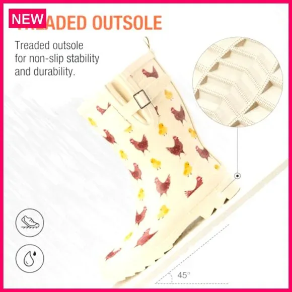 Women's Rubber Rain Boots Mid-Calf Waterproof Anti-Slip Garden Chelsea